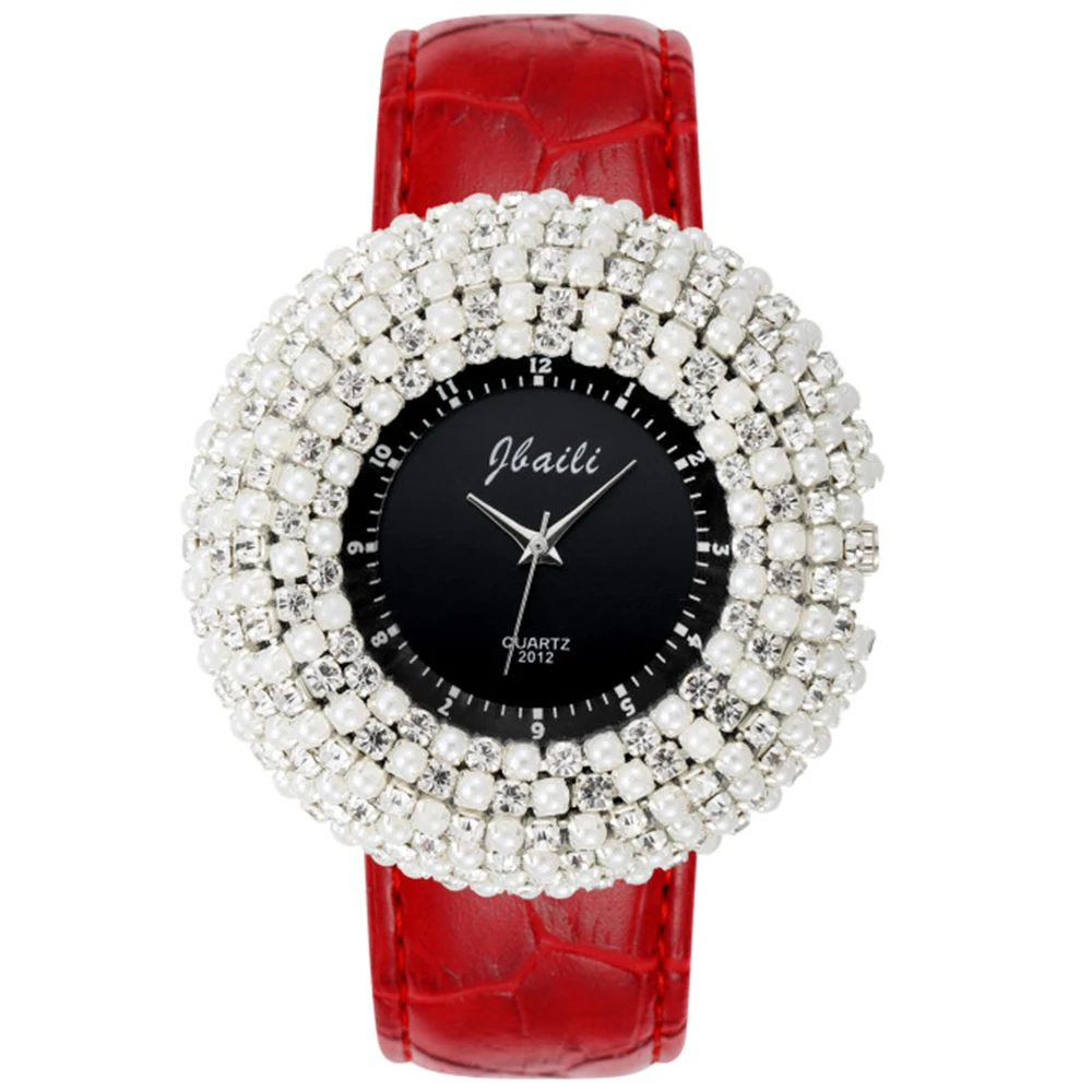 Часы наручные женские кварцевые с жемчугом на кожаном ремешке - купить по