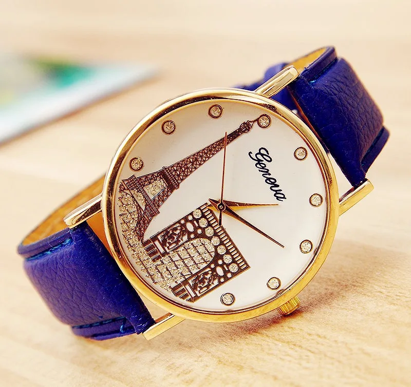 

Nice PopExplosive Fashion Small Fresh Eiffel Tower Leather Watch Male And Female Couple Student Watch Watch