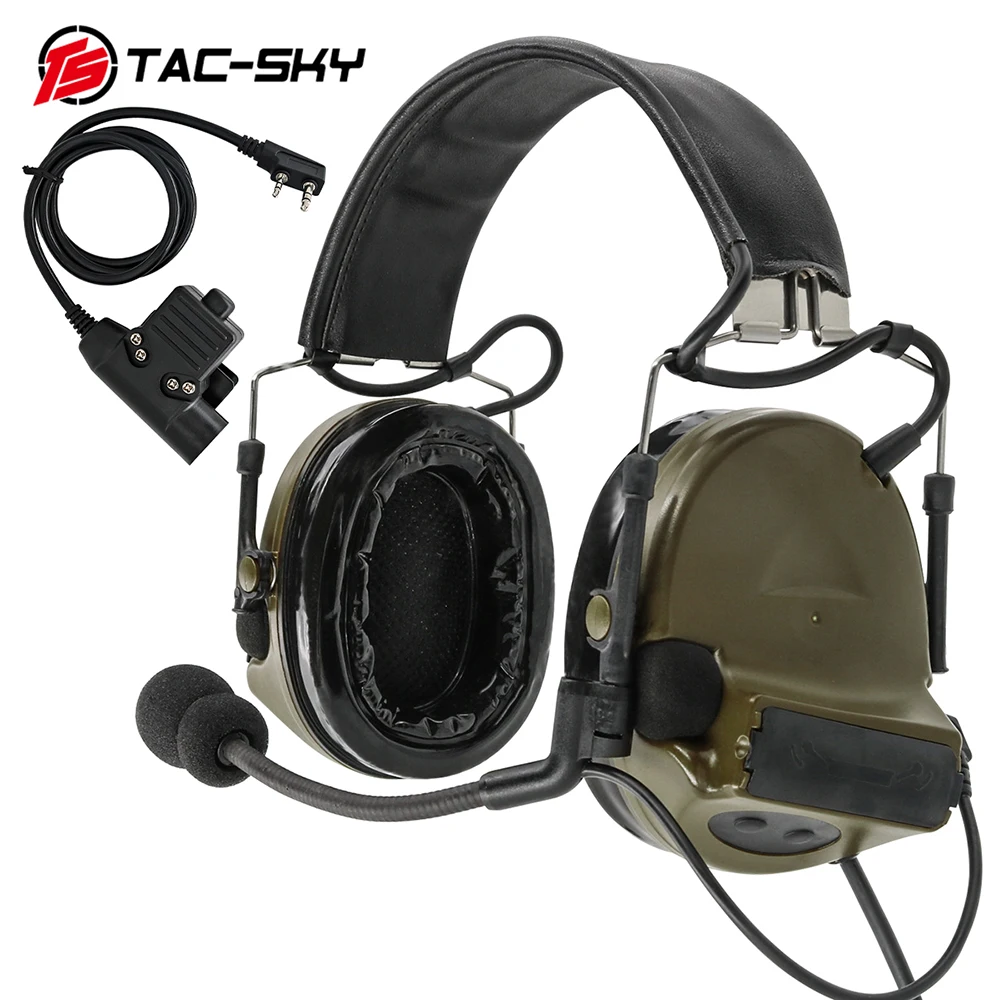 TAC-SKY Airsoft Headset COMTAC II Hearing Protection Noise Reduction Pickup Military Tactical Headset FG+ U94 Kenwood Plug PTT