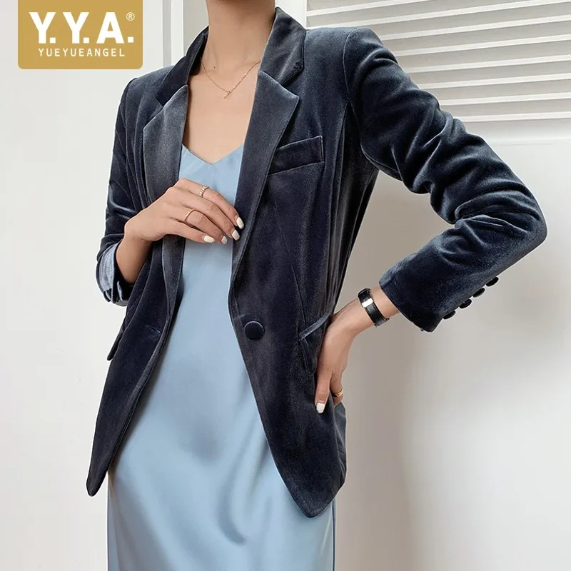 

2021 Autumn Womens New Elegant Slim Vintage Suit Jackets Office Lady Pockets Single Button Notched Korean Style Fashion Coat
