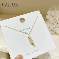 1pcs trendy titanium steel zircon pendant necklace for women girls simple leaf type clavicle chain jewelry accessories gifts