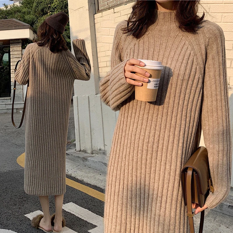 

New Autumn Winter Women Sweater Dress Turtleneck Plus Size 4XLVestidos Thick Warm Pullovers Long Sleeve Loose Female Robe KE625