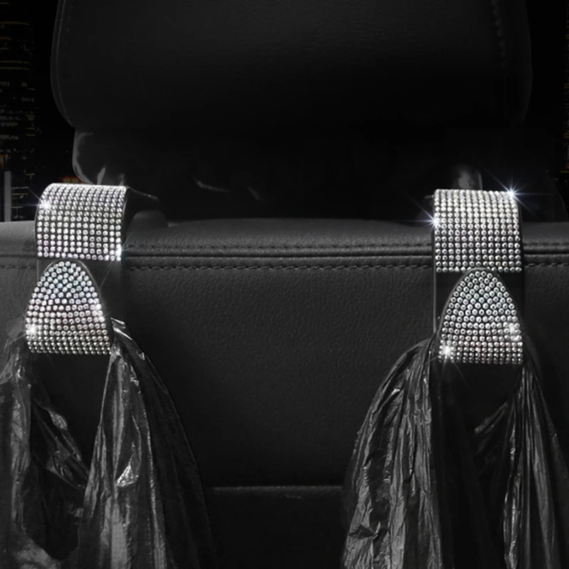 

2021 New Car Hooks Handmade Diamond Car Headrest Hangers Organizer Universal Auto Hooks