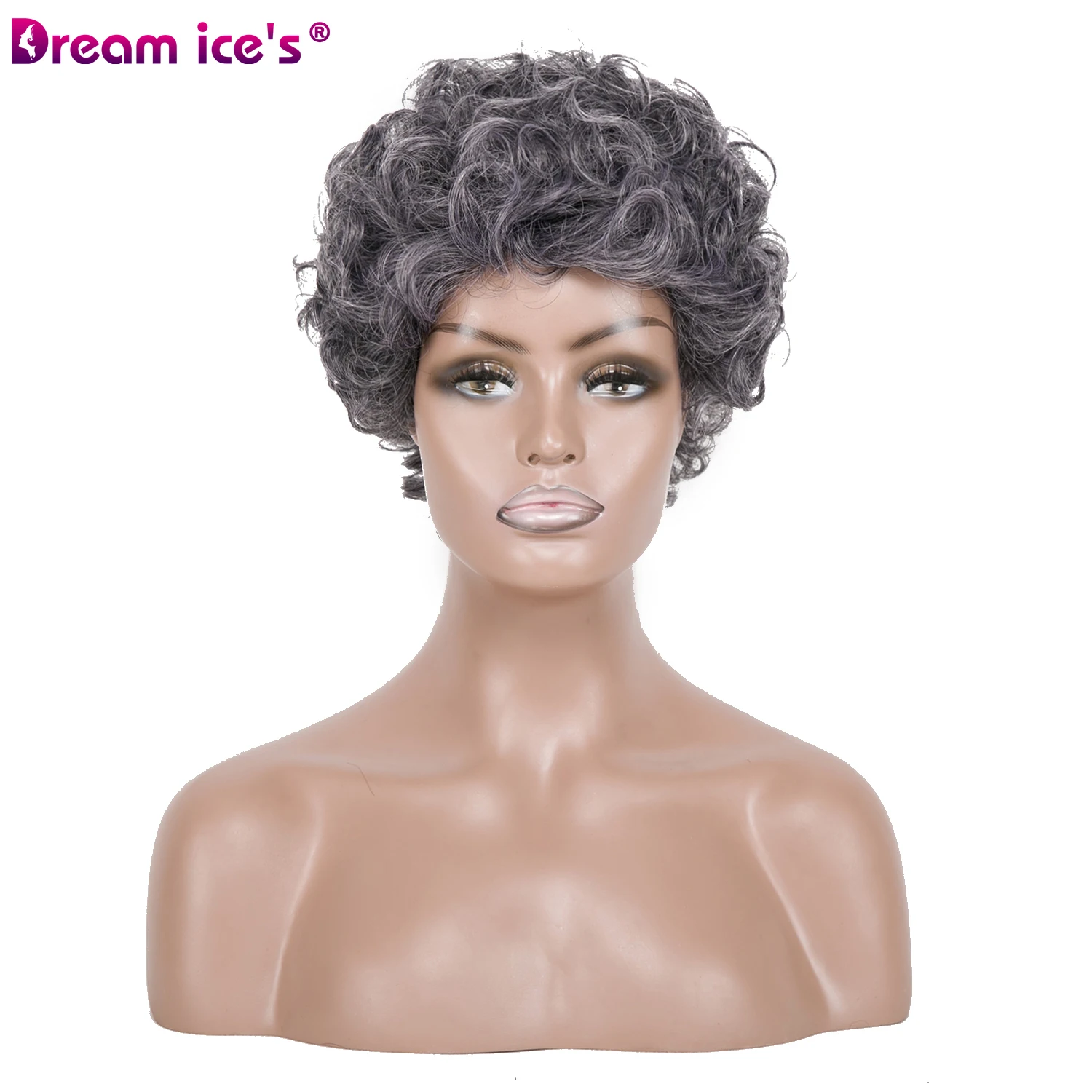Синтетический афро короткий черный серый парик DREAM.ICE'S с челкой упругие