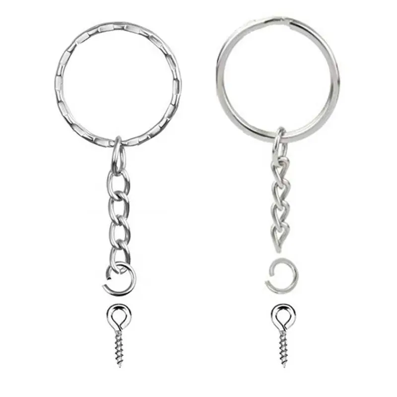 

50Pcs Silver Screw Eye Pin Key Chains With Open Jump Ring Chain Extender Eye Pins Split Keyring Jewelry Making Findings