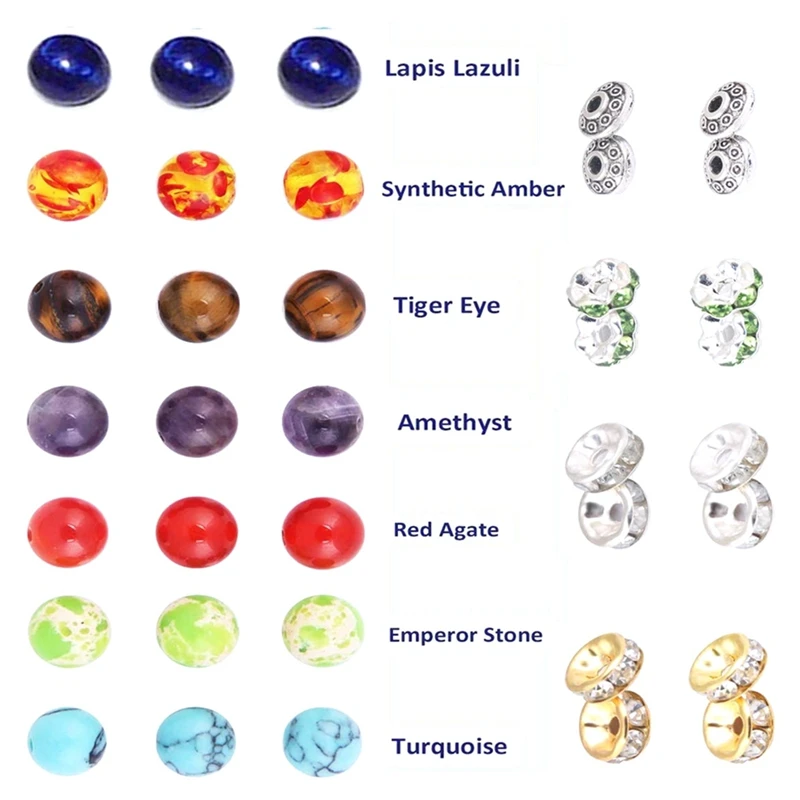 

Natural Volcanic Stone Chakra Loose Beads Set 8Mm Alloy Spacer Diy Handmade Jewelry Accessories