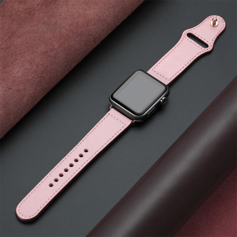

Genuine Leather Loop Strap for Apple Watch Band 42mm 44mm Apple Watch 4 5 38mm 40mm iWatch 3/2/1 Band Replacement Bracelet