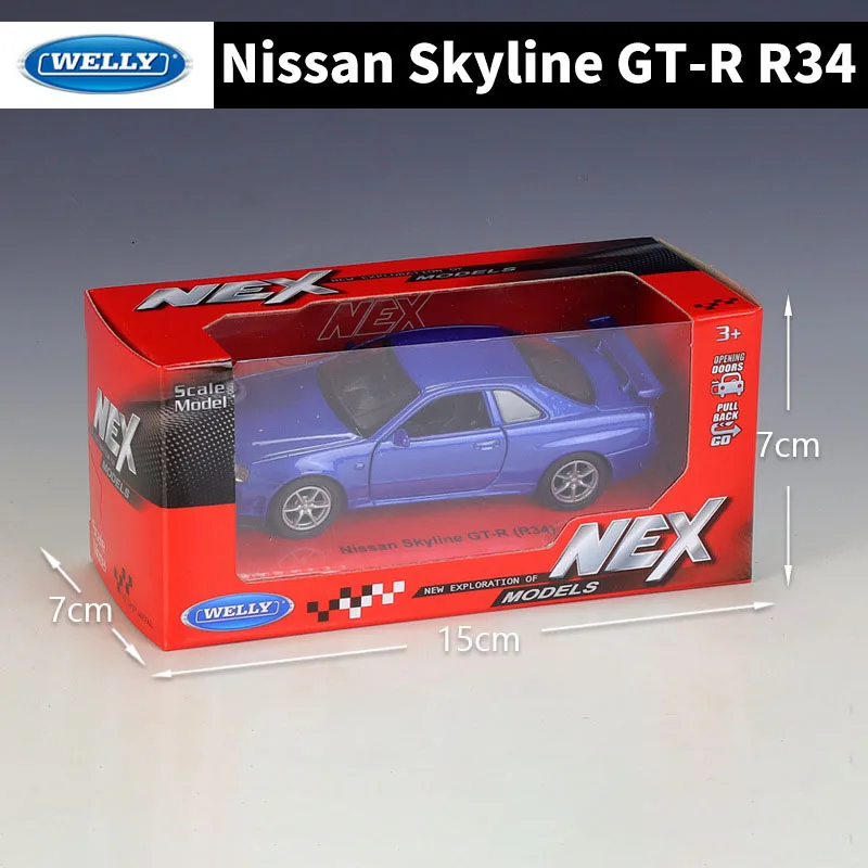 

Модель спортивного автомобиля WELLY, литая под давлением в масштабе 1:36, Nissan GTR34, коллекция сувенирных украшений, демонстрационная игрушка, под...
