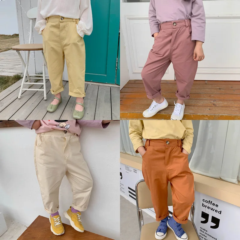 Весенние Брюки для мальчиков и девочек WLG Детские однотонные бежевые желтые