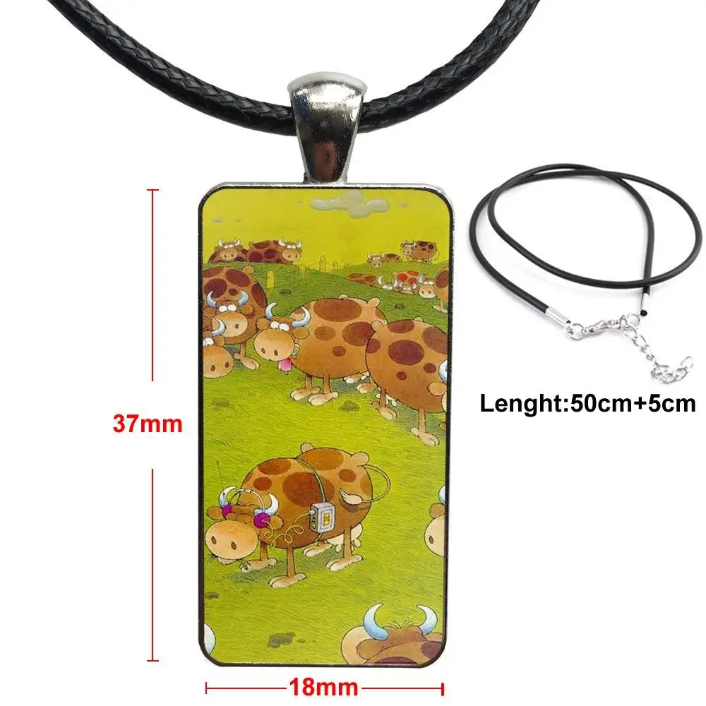 

For Women Men Party Fashion Glass Cabochon Pendant Rectangle Necklace Choker Necklace Jewelry Funny Animal Cartoon Cow