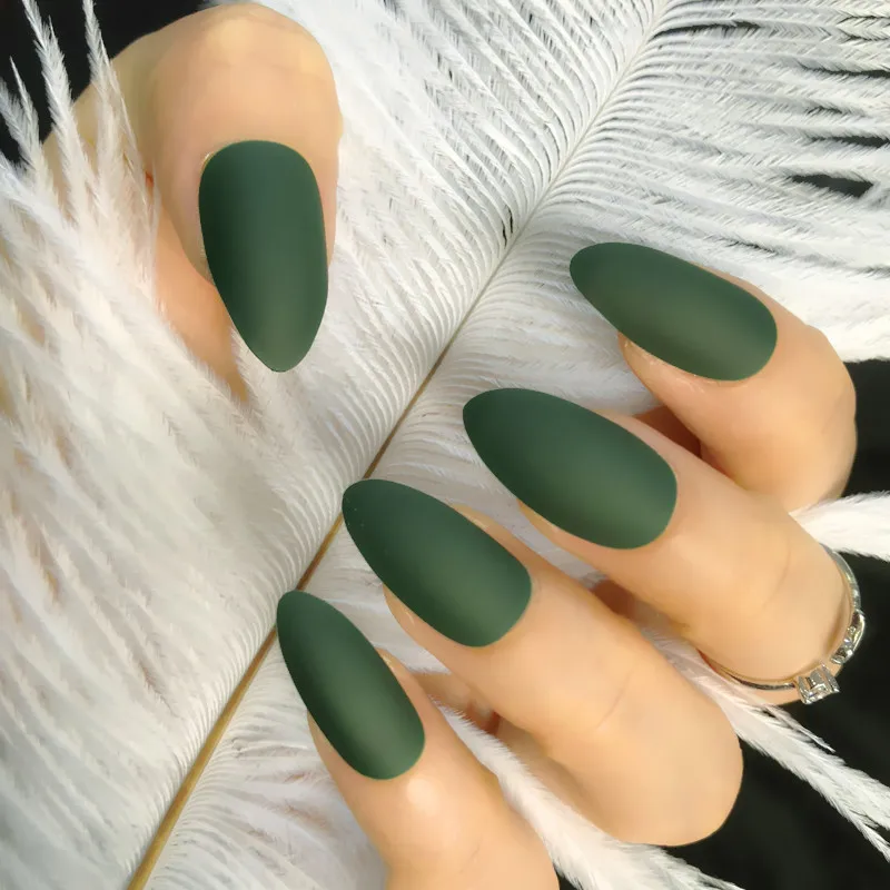 Blackish green 17 Гроб 15 цветов на шпильке; матовые маникюрный темно-синие Ботинки на каблуке-шпильке искусственные ногти ластик сенсорный экран 24 шт./компл - Цвет: Blackish green 17