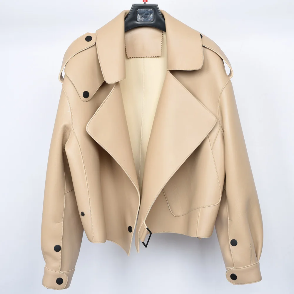 Beige Женские куртки из натуральной овечьей кожи, пальто из натуральной кожи высокого качества, модные женские куртки, Новое поступление S7547 - Цвет: Beige