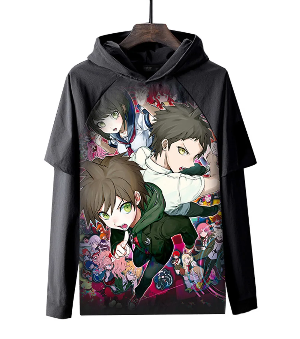Косплей Аниме DanganRonpa 2 черная футболка с капюшоном и длинными рукавами для