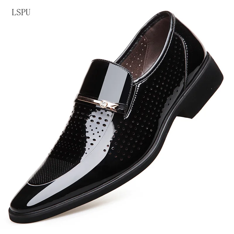 

Summer Autumn Pointed Toe Mens Dress Shoes 2019 Breathable Black Wedding Shoes Formal Suit Office Shoes Man Leather
