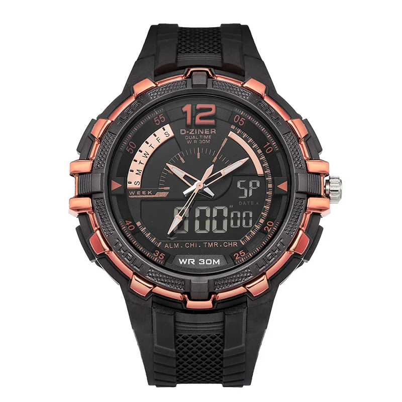 Rose golden D-ZINER G военный шок мужские часы спортивные часы светодиодный цифровой 10 бар водонепроницаемые повседневные часы мужские Часы наручные кварцевые часы - Цвет: Rose golden