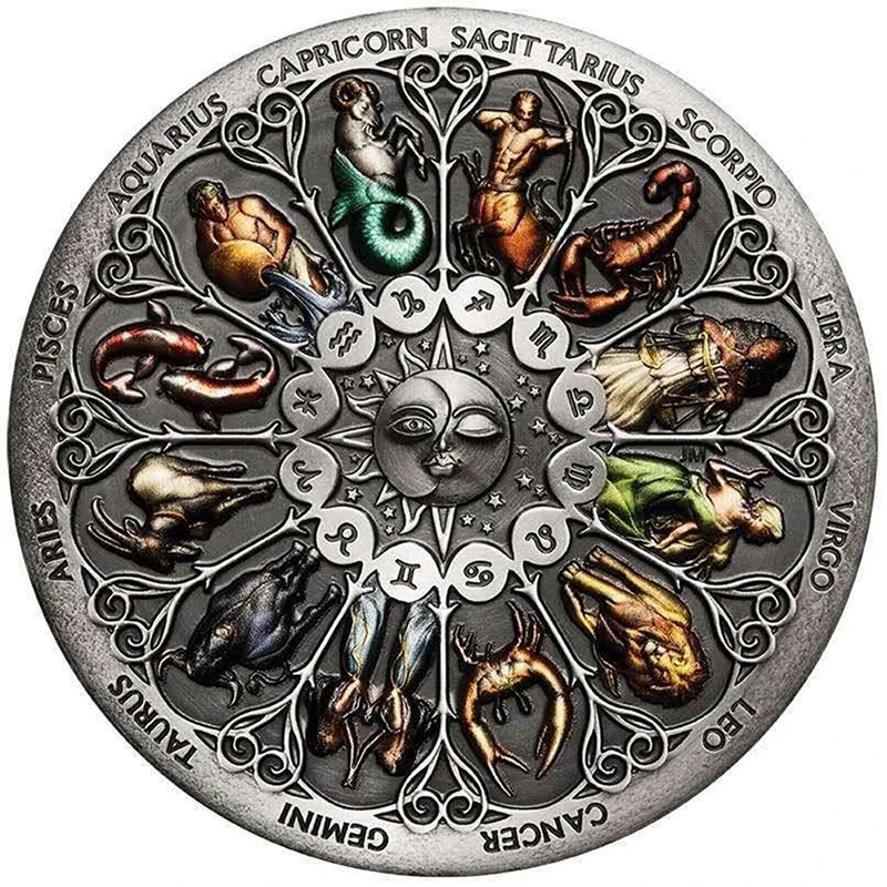 

Twelve Constellation Commemorative Coins Goddess Of Fortune Guardian Coins Tuvalu Zodiac Constellation Colorful Souvenir Coins