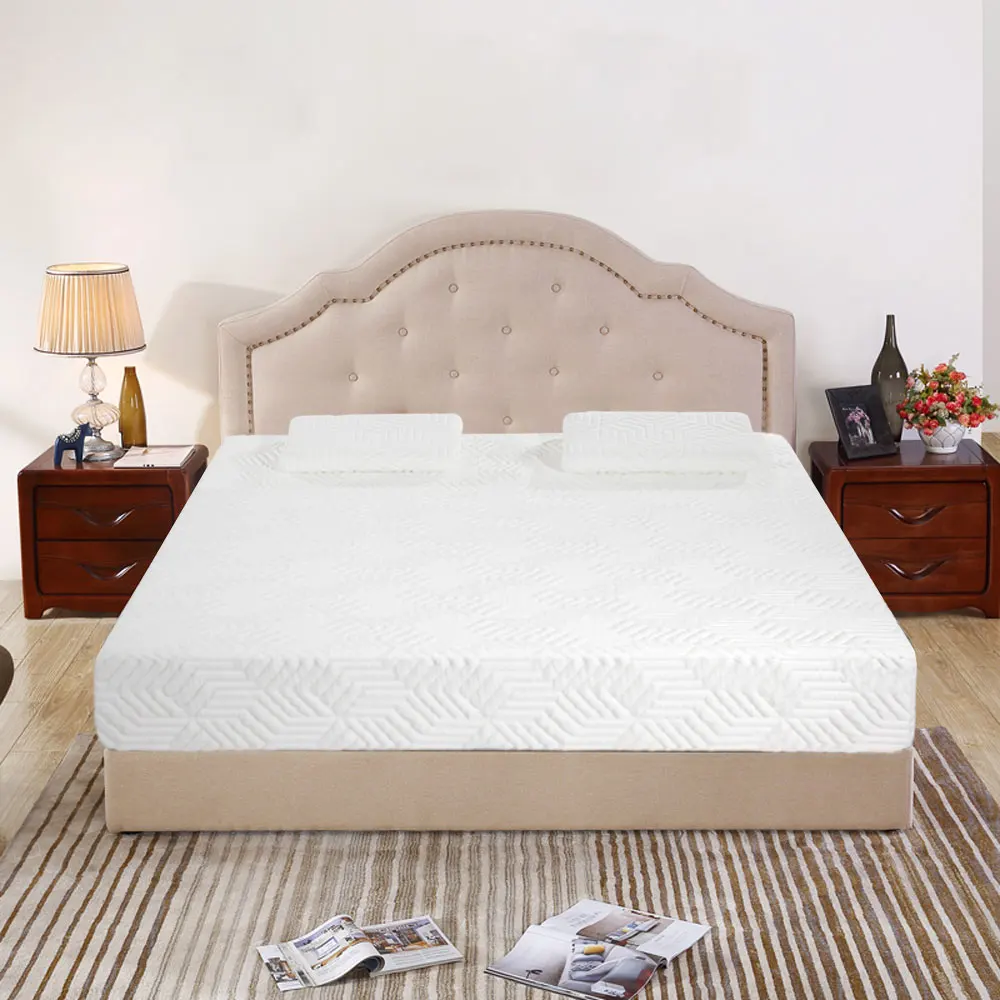 

US Warehouse 12" Three Layers Cool Medium High Softness Cotton Mattress with 2 Pillows (Queen Size) White for Bedroom