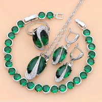 925 sterling silver jewelry green zircon white cz jewelry sets women earringspendantnecklaceringsbracelet t225