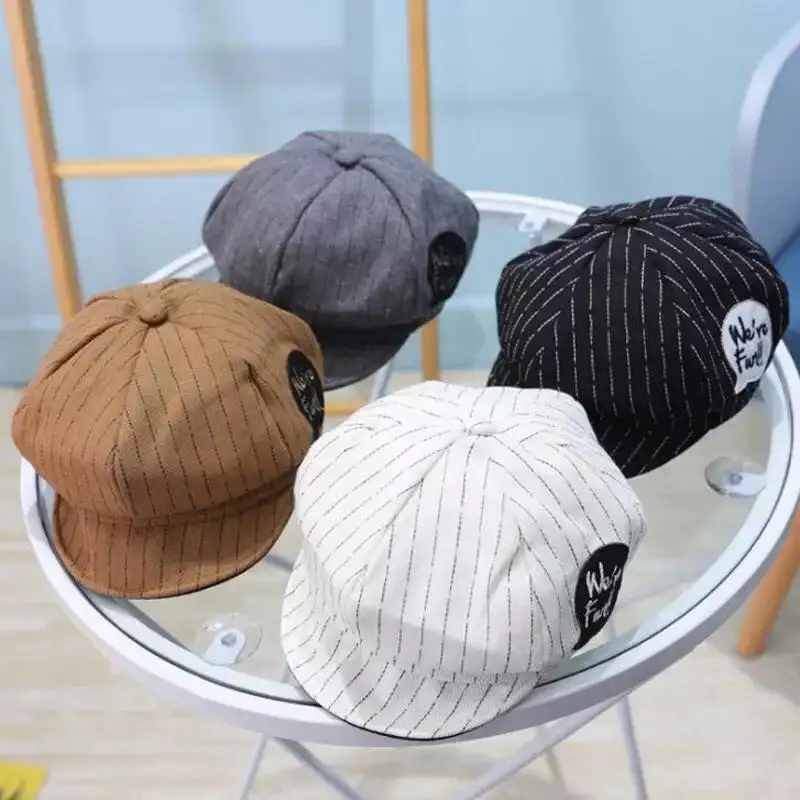 

Children Gentleman Hats Striped Letter Baby Visors Casual Travel For Girls Boys Baseball Cap Vintage Accessories Kids Hat 2-5Y
