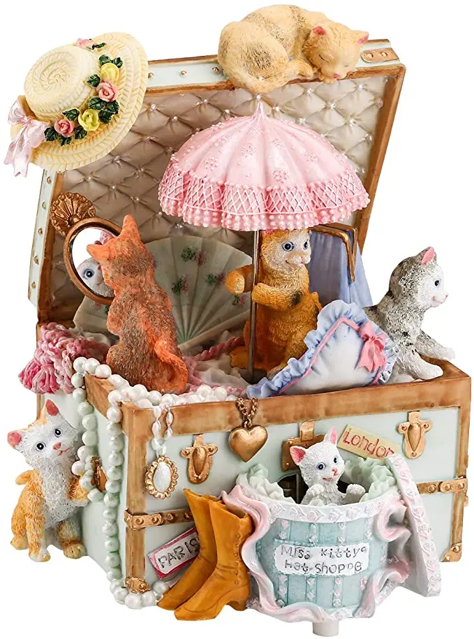 

Cute Cat Jewelry Box Music Box Christmas Valentine's Day Children's Day Creative Birthday Gift Storage Box Resin Craft D528