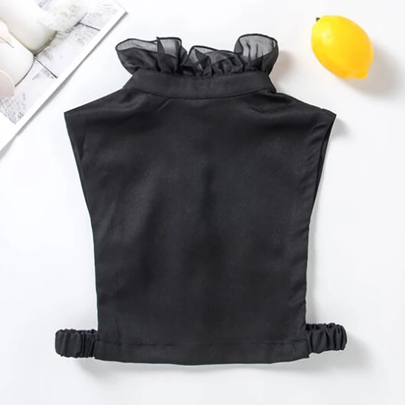 

2021 Women Sweet Layer Agaric Ruffles Stand False Fake Collar Button Down Half-Shirt