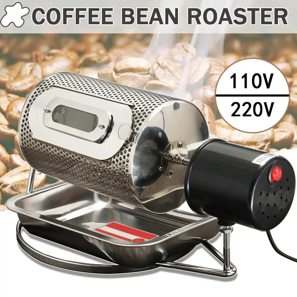 

Becornce 110/220V Stainless Steel Drum Type Coffee Roaster Small Household Grains Beans Baking Machine Electric Roasting Machine