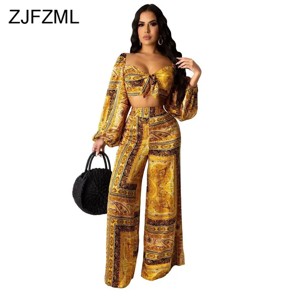 

Женский спортивный костюм, винтажный комплект из двух предметов, укороченный топ с квадратным вырезом и рукавами-фонариками и широкие брюк...