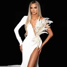 Элегантные вечерние платья на одно плечо с длинным рукавом со шлейфом и перьями в арабском стиле