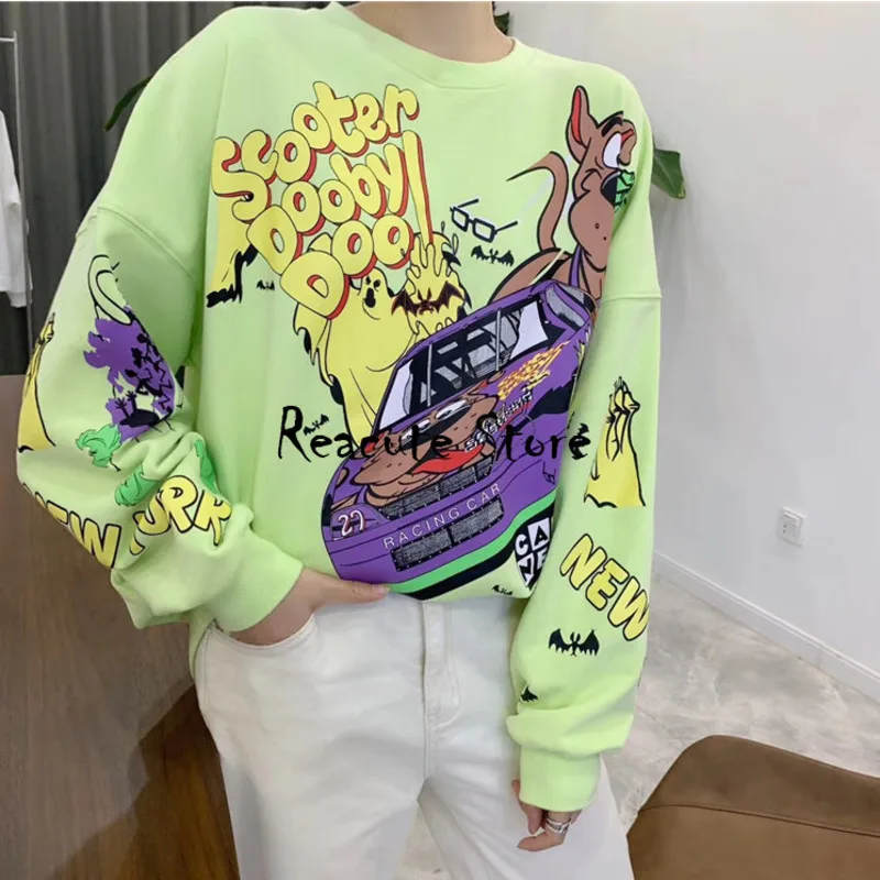 

Women Hoodies Autumn 2020 Funny Cartoon Car & Dog Print Sweatshirt Oversized Streetwear Sweatshirts Hip Hop Cool Pullover Tops