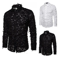 men fake feather dress shirts stage performance night club party shirt 2022 brand slim fit long sleeve mens brand tops clothes