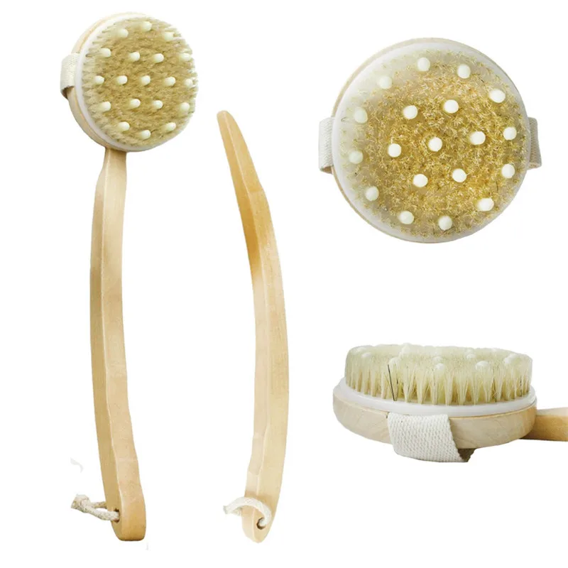 New 1Pc Qualified Shower Brush Boar Bristles Soft Bath Exfoliating Body Massager with Long Wooden Handle | Дом и сад
