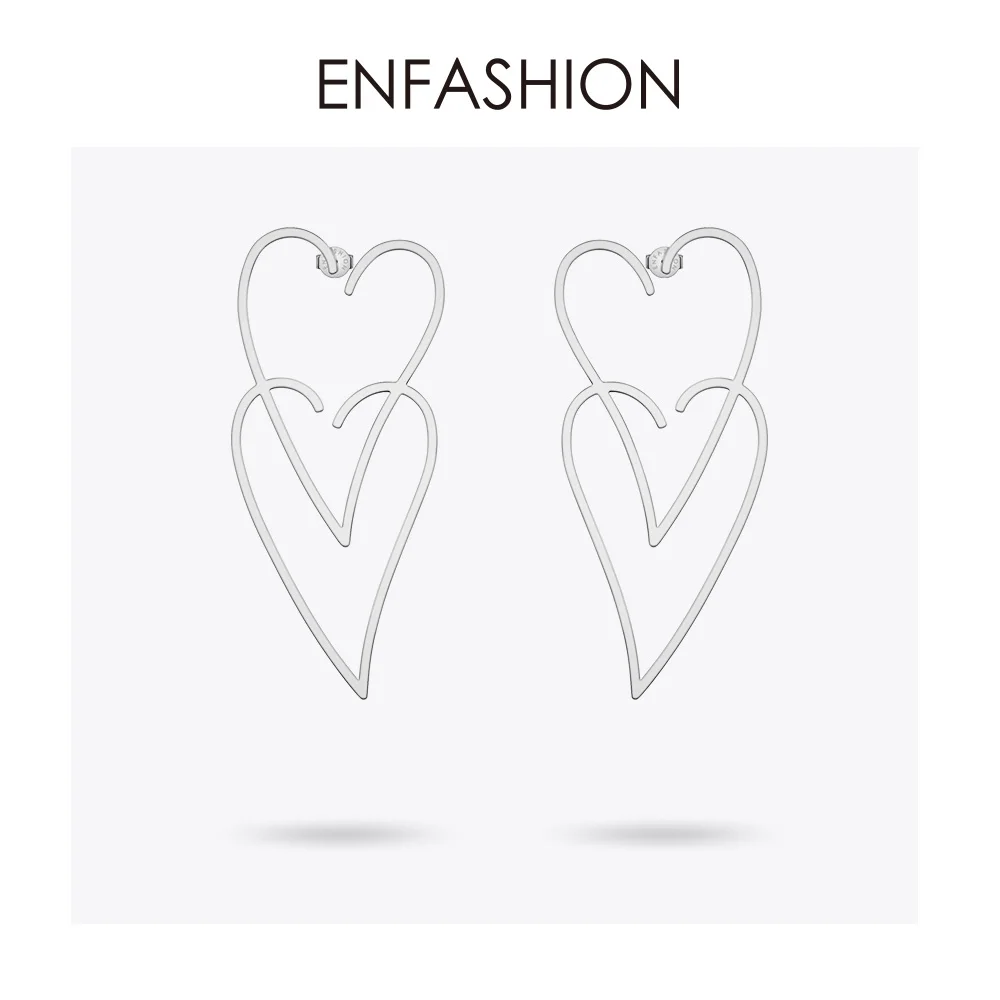 ENFASHION геометрические висячие серьги с большим сердцем для женщин из нержавеющей стали золотого цвета длинные висячие серьги Модные ювелирные изделия E191107 - Окраска металла: Silver color