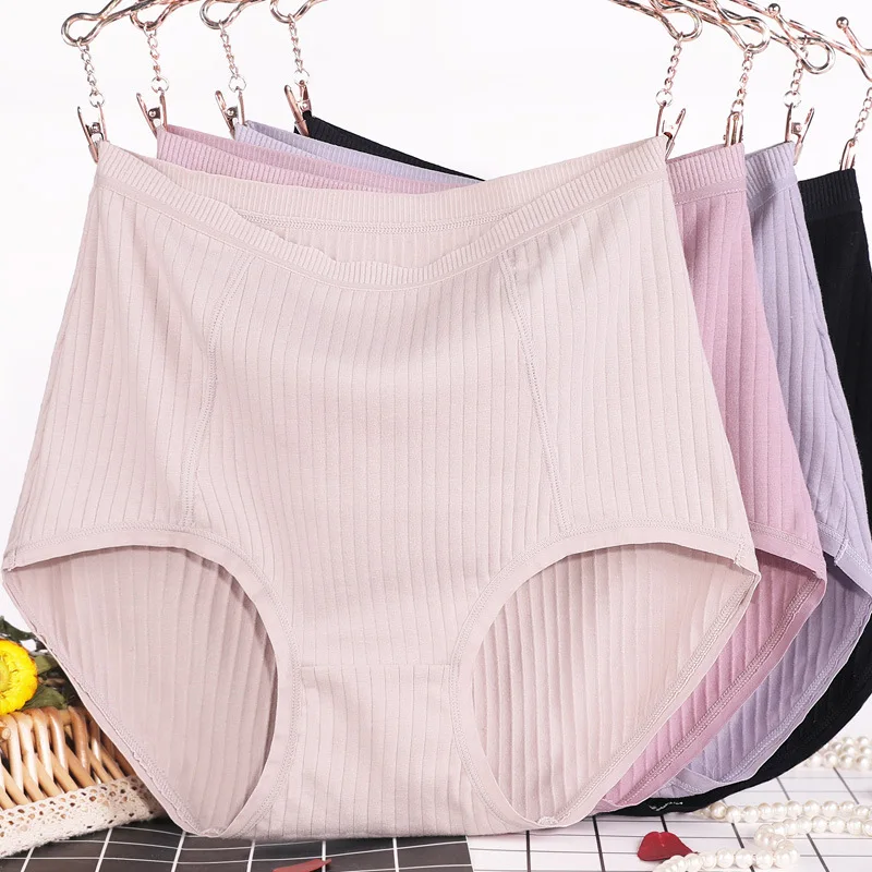 

3Pcs/set Big Size XL~6XL High Waist Cotton Briefs Women's Lingerie Solid Panties Striped Underpants Breathable Underwear 4622