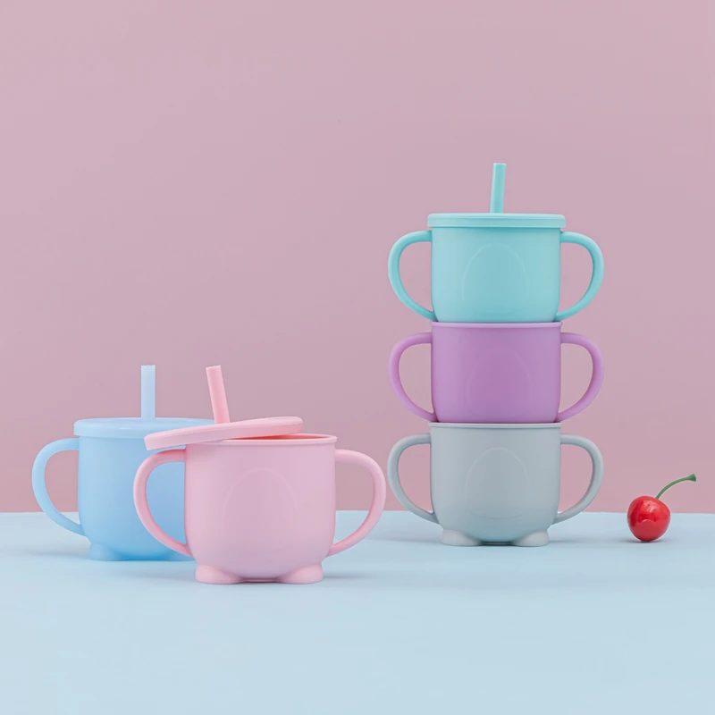 

Baby Feeding Cups Silicone Drinkware Cute Sippy Cup For Toddlers & Kids With Silicone Sippy Cup Lids Solid With Handle Drinker