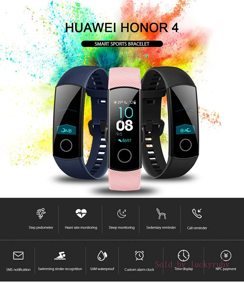 Оригинальный Смарт браслет Huawei Honor Band 3/4 фитнес 4 с OLED экраном 0 91 дюйма и
