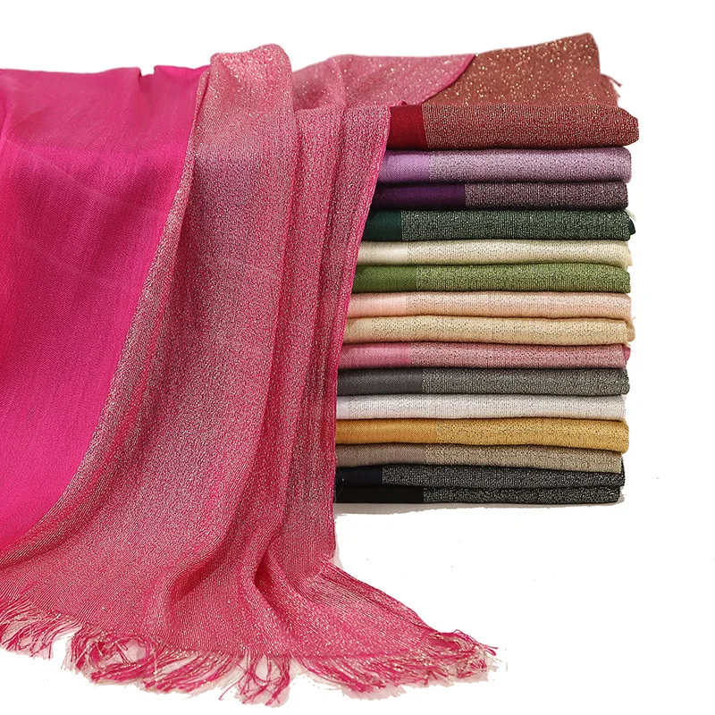 

Women Gold Thread Cotton Hijab Scarf Solid Color Muslim Head Scarf Shawls And Wraps Headband Pashmina Female Foulard Scarves