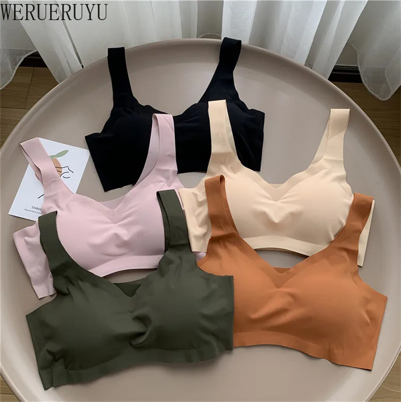

WERUERUYU Women Sexy Wireless Bra Top Vest Breathable Chest Pad Wearing Sports Underwear Gathering Ice Silk Anti-glare Tube Top