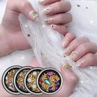 nail rhinestones 3d glitter decor nail gems hollow slice mixed size nail decorations metal rivets pearls moon star metallic