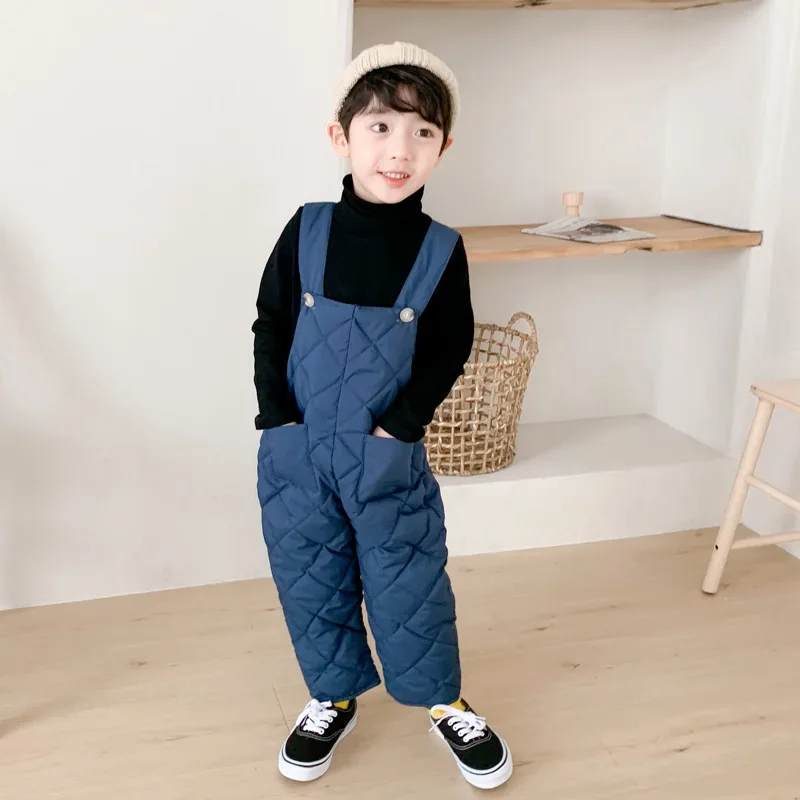 2019 г. Зимние теплые комбинезоны для маленьких девочек и мальчиков детские штаны с