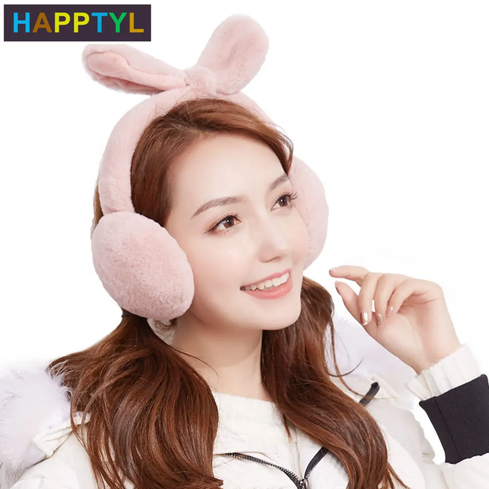 

HAPPTYL 1Pcs Ladies Girls Teens Adjustable Warm Faux Plush Rabbit Earmuffs Foldable Removable