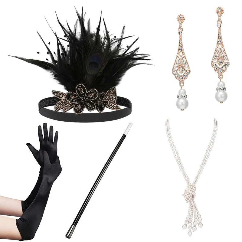 Женский комплект аксессуаров с перьями повязка на голову узлом жемчужное