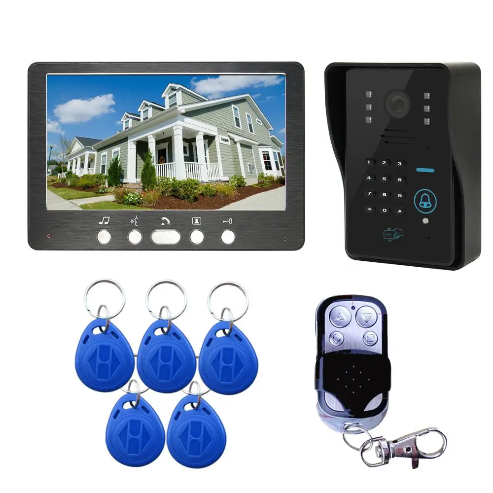 7 inch Video Door Phone Intercom Doorbell With RFID Password IR-CUT 1000TV Line Camera Wireless Remote Access Control System