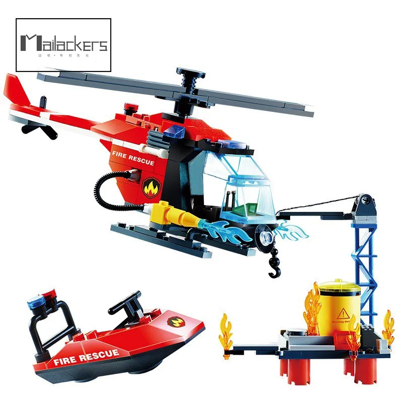 

Mailackers City Fire Police Fighting Rescue Trucks Car Helicopter Boat Building Blocks Firefighter Figures Man Bricks Toys Kids