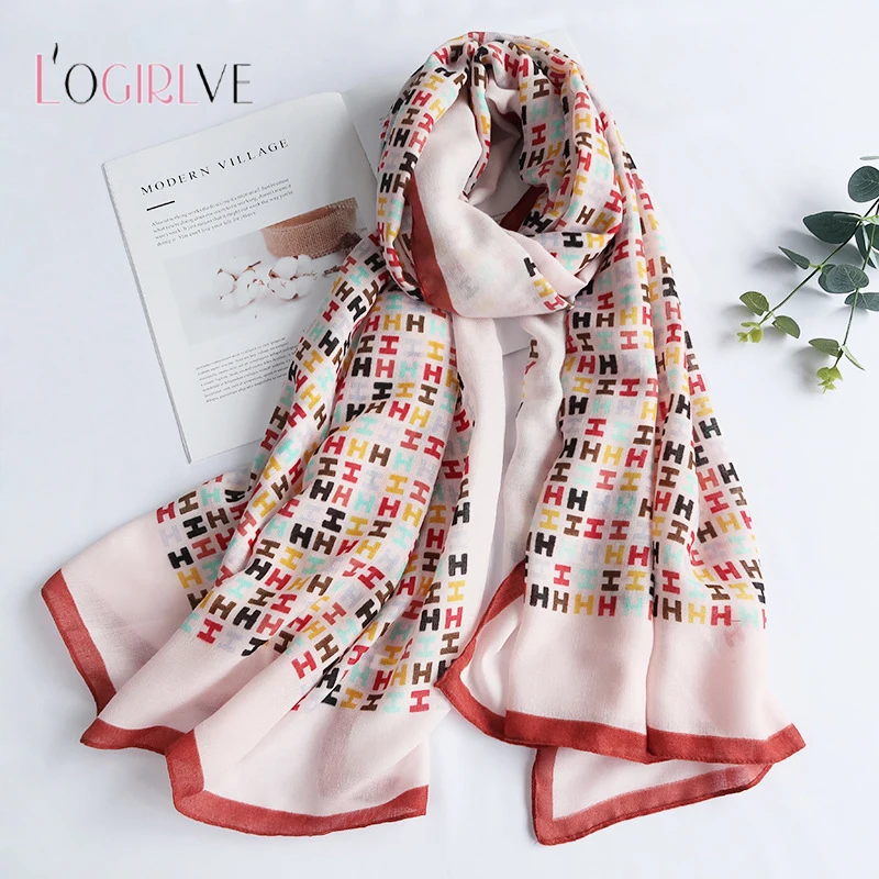 

Женский теплый шарф Logirlve, Модный корейский шарф из хлопка и льна с буквами H, Осень-зима