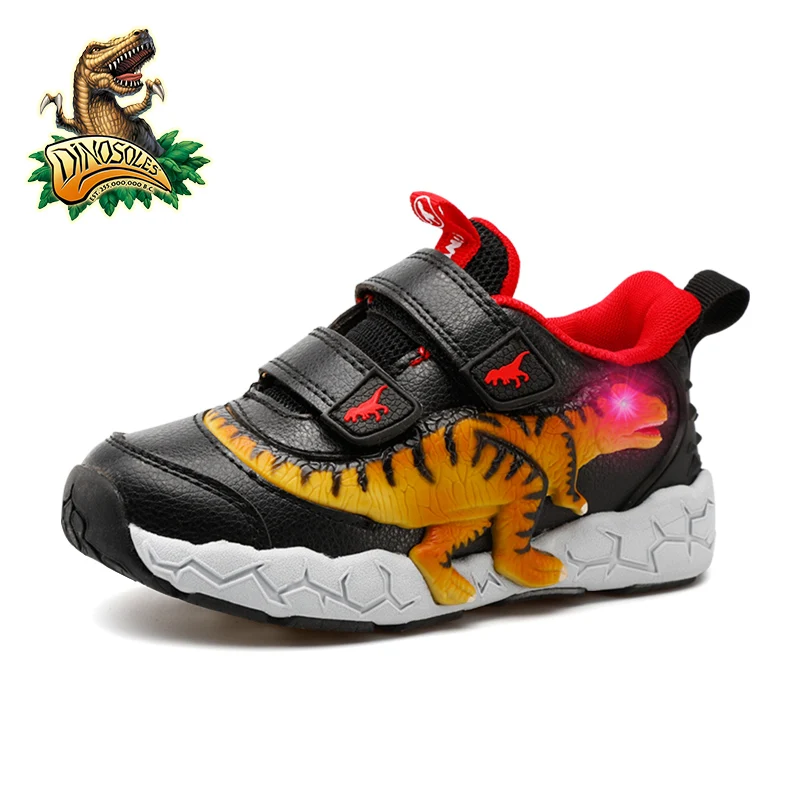 

Детская обувь DINOSKULLS для мальчиков, светящиеся кроссовки, осенняя кожаная обувь с динозавром, светильник 4 5, детская спортивная обувь для бег...