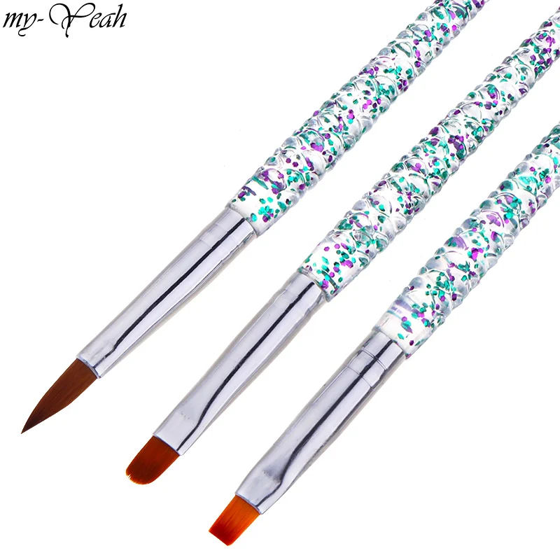 3 Pcs/Set Mermaid Handle Nail Art Acrylic UV GEL Extension Builder Painting Brush Flower Pattern Drawing Pen Manicure Tool | Красота и