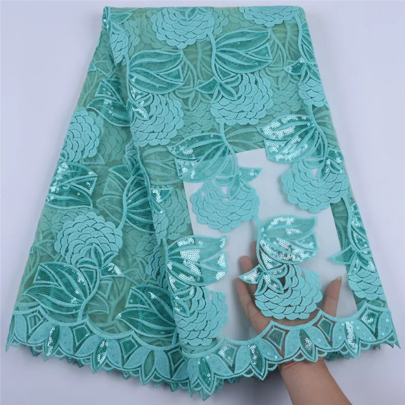 

Latest African Milk Silk Voile Lace Fabric 2019 High Quality Embroidered Royal Blue Nigerian French Cord Lace Fabric With Sequin