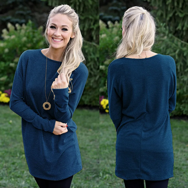 Хлопковый свободный свитер с длинными рукавами и вышивкой женское платье