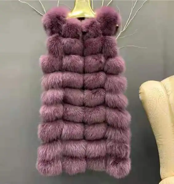LEDEDAZ Новая модная Длинная женская меховая жилетка, куртка натуральный мех лисы, пальто, флисовая и теплая осенне-зимняя верхняя одежда, пальто 90 см - Цвет: Bean Color