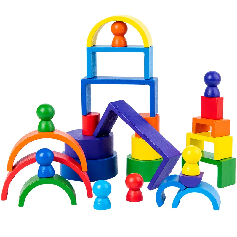 

Wooden toys DIY Assembled House Rainbow Building Blocks Set Children Montessori early Learning Stacked Balance educational Toys